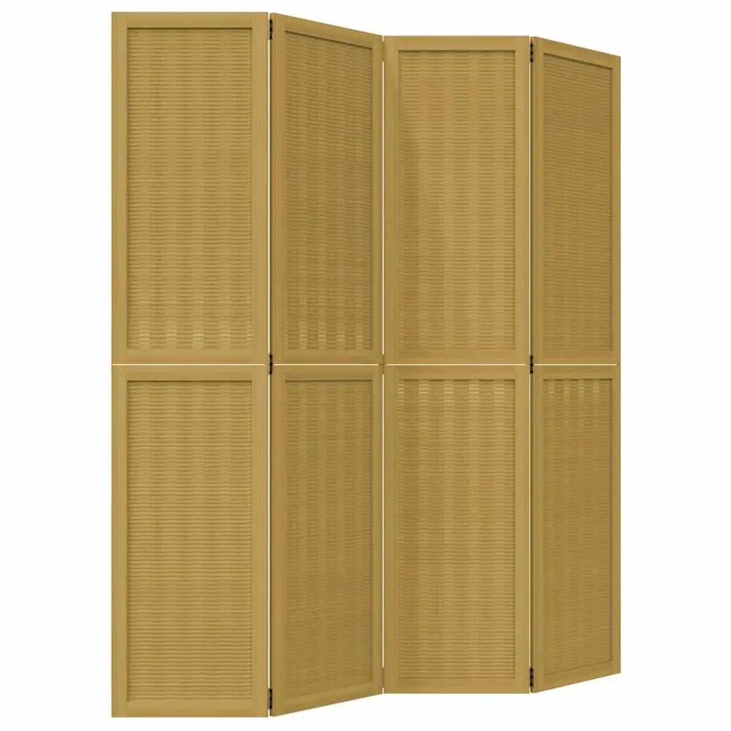 Room Divider 4 Panels Brown Folding Privacy Screen Wood Frame Indoor