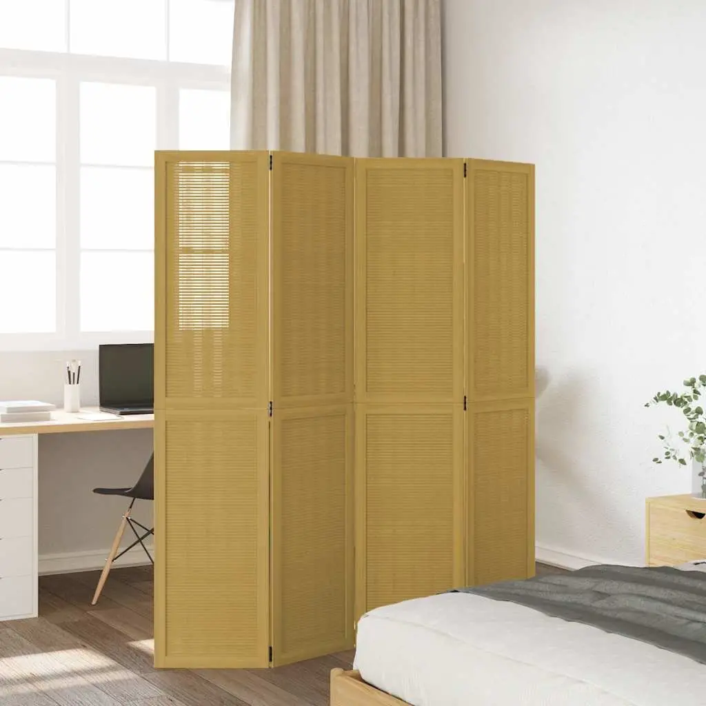 Room Divider 4 Panels Brown Folding Privacy Screen Wood Frame Indoor