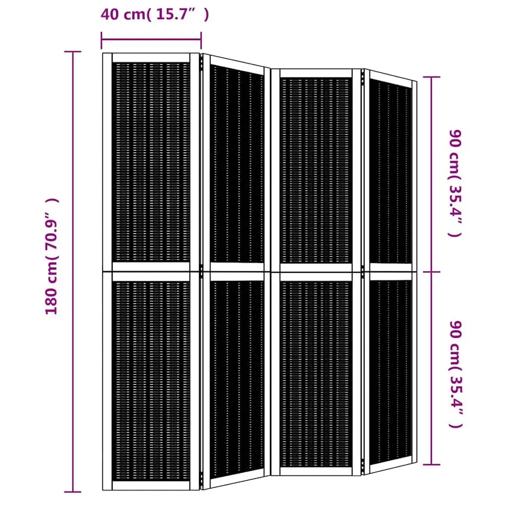 Room Divider 4 Panels Brown Folding Privacy Screen Wood Frame Indoor