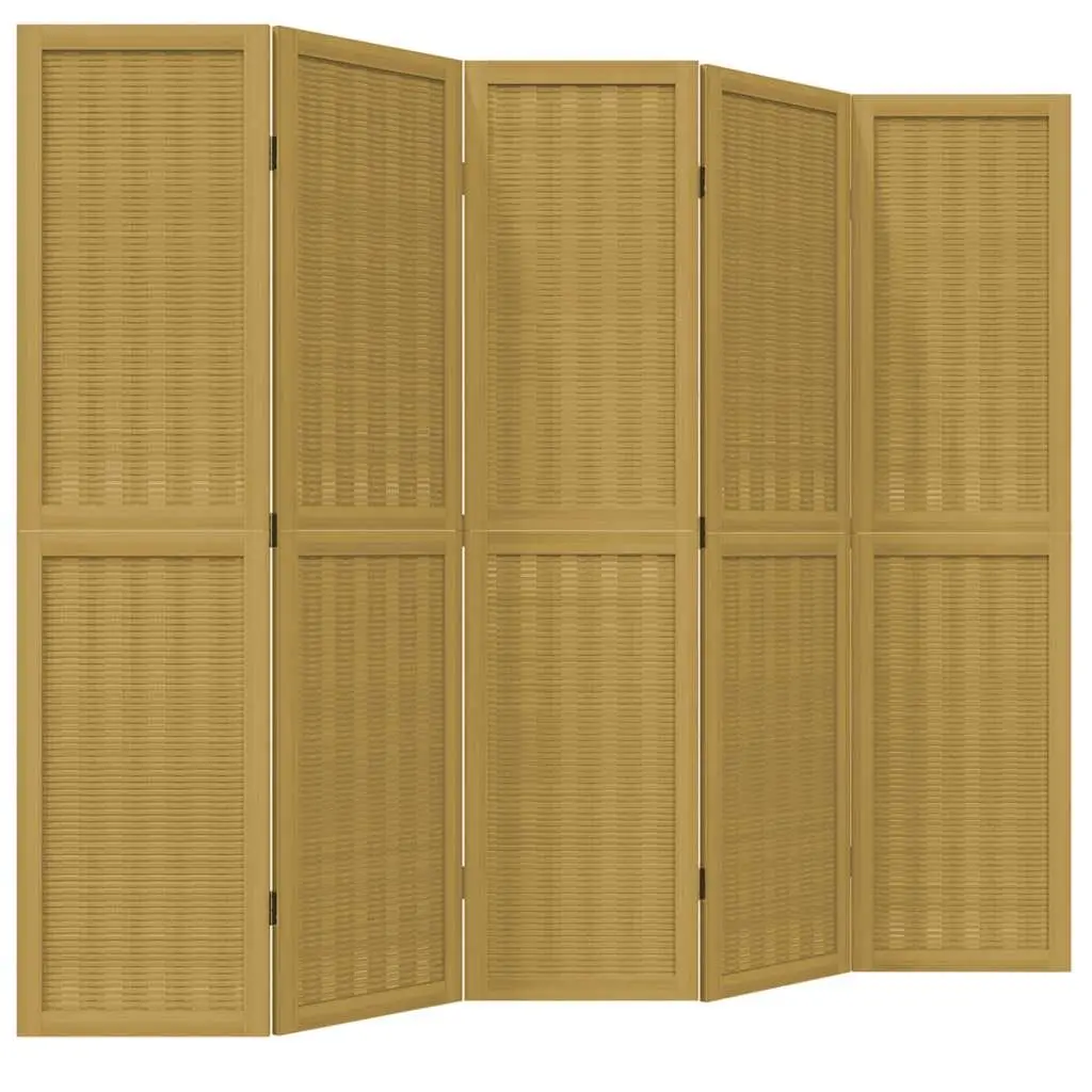 Room Divider 5 Panels Brown Paulownia Wood Privacy Screen Folding Partition
