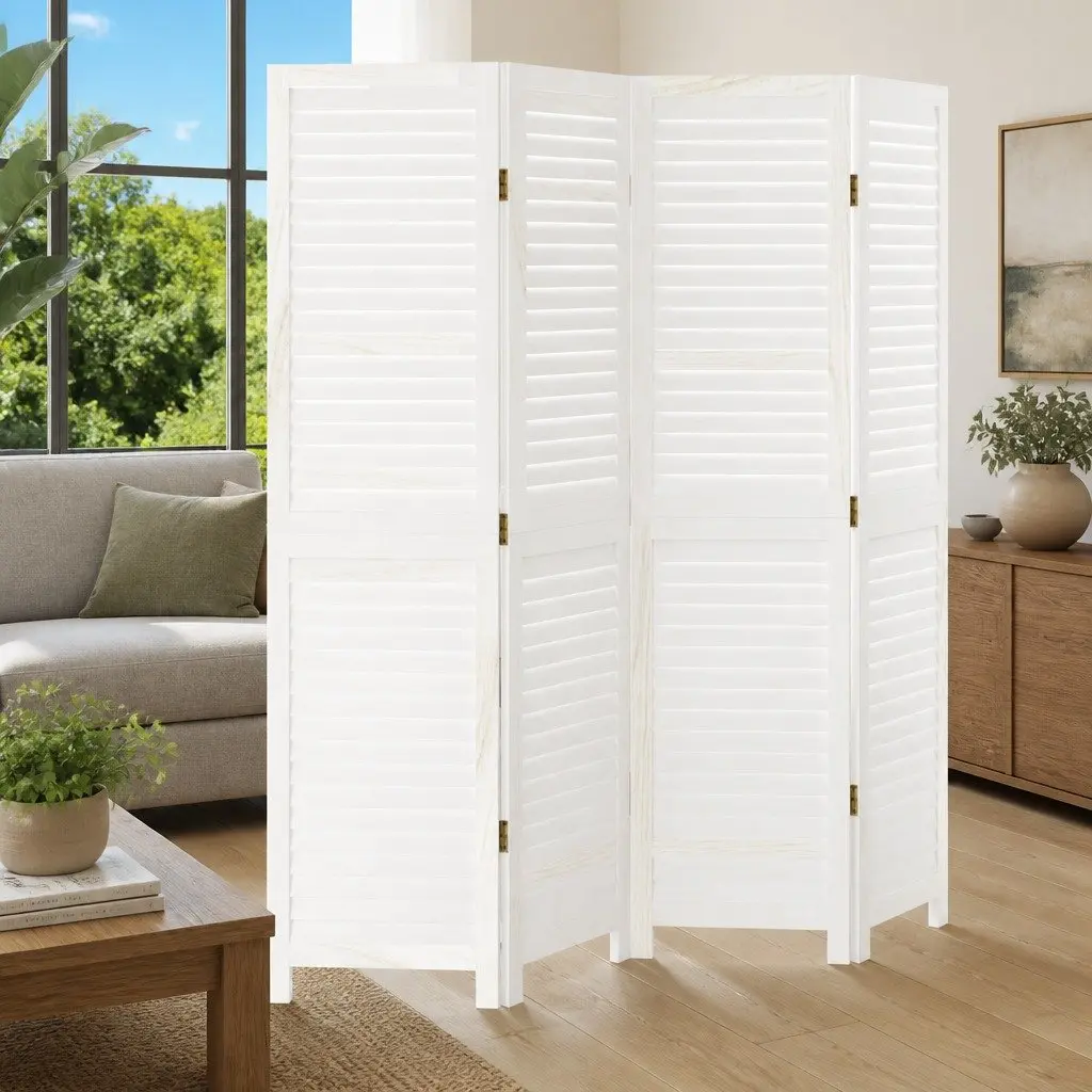 Room Divider 4 Panels White Folding Privacy Screen Indoor Partition