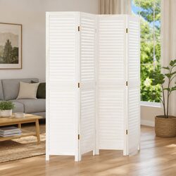 Room Divider 4 Panels White Solid Wood Folding Privacy Screen Partition