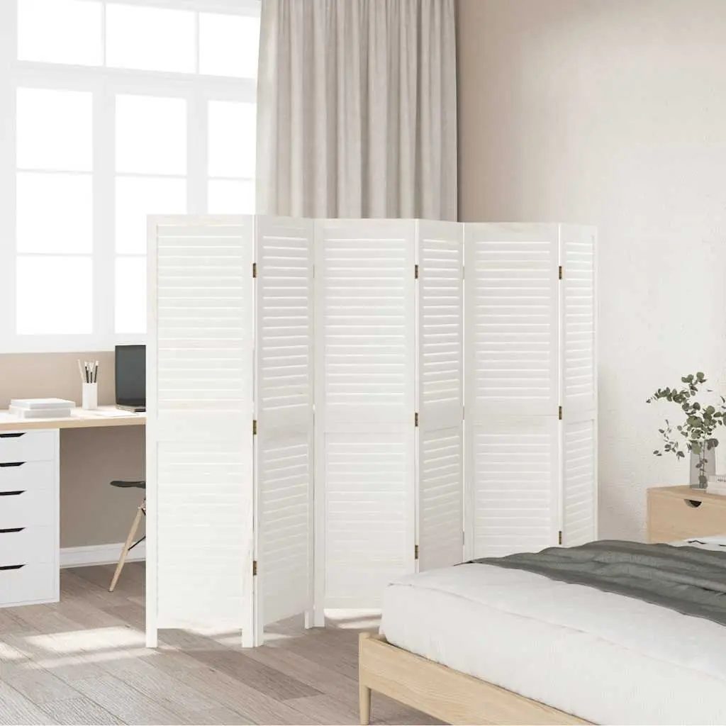 Room Divider 6 Panel Folding Screen Partition Privacy Indoor Solid Wood White