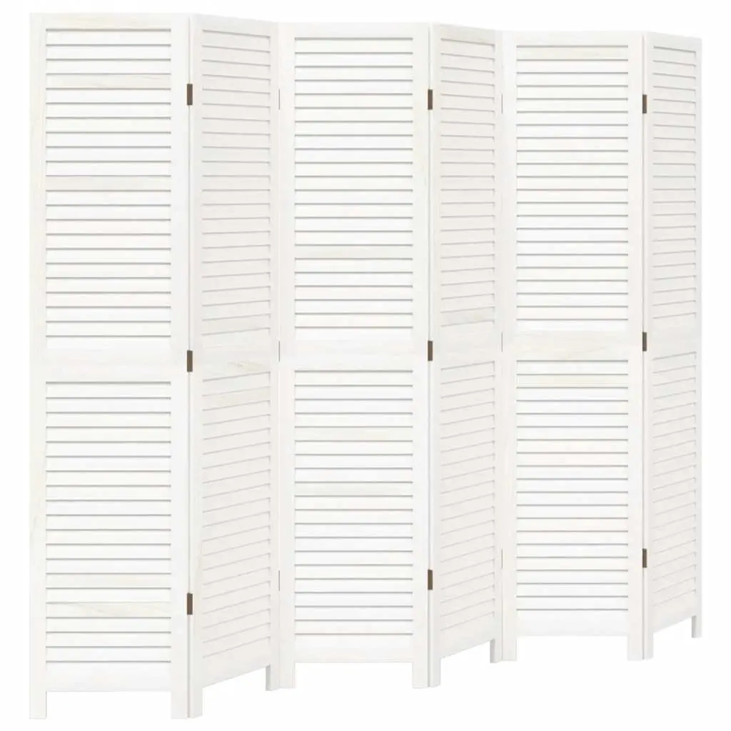 Room Divider Folding Privacy Screen 6 Panels White Solid Wood Paulownia