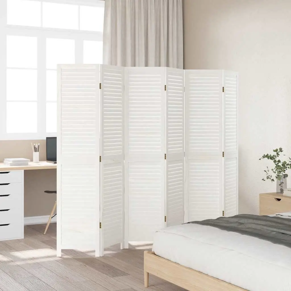 Room Divider Folding Privacy Screen 6 Panels White Solid Wood Paulownia