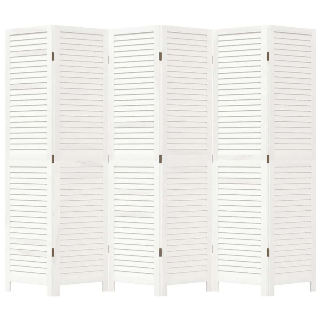 Room Divider Folding Privacy Screen 6 Panels White Solid Wood Paulownia