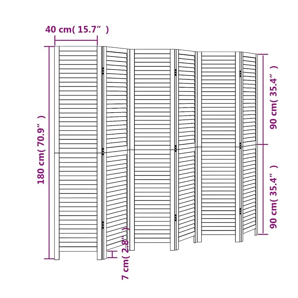 Room Divider Folding Privacy Screen 6 Panels White Solid Wood Paulownia
