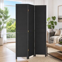 Room Divider 3 Panels Black Solid Wood Folding Screen Privacy Partition Indoor