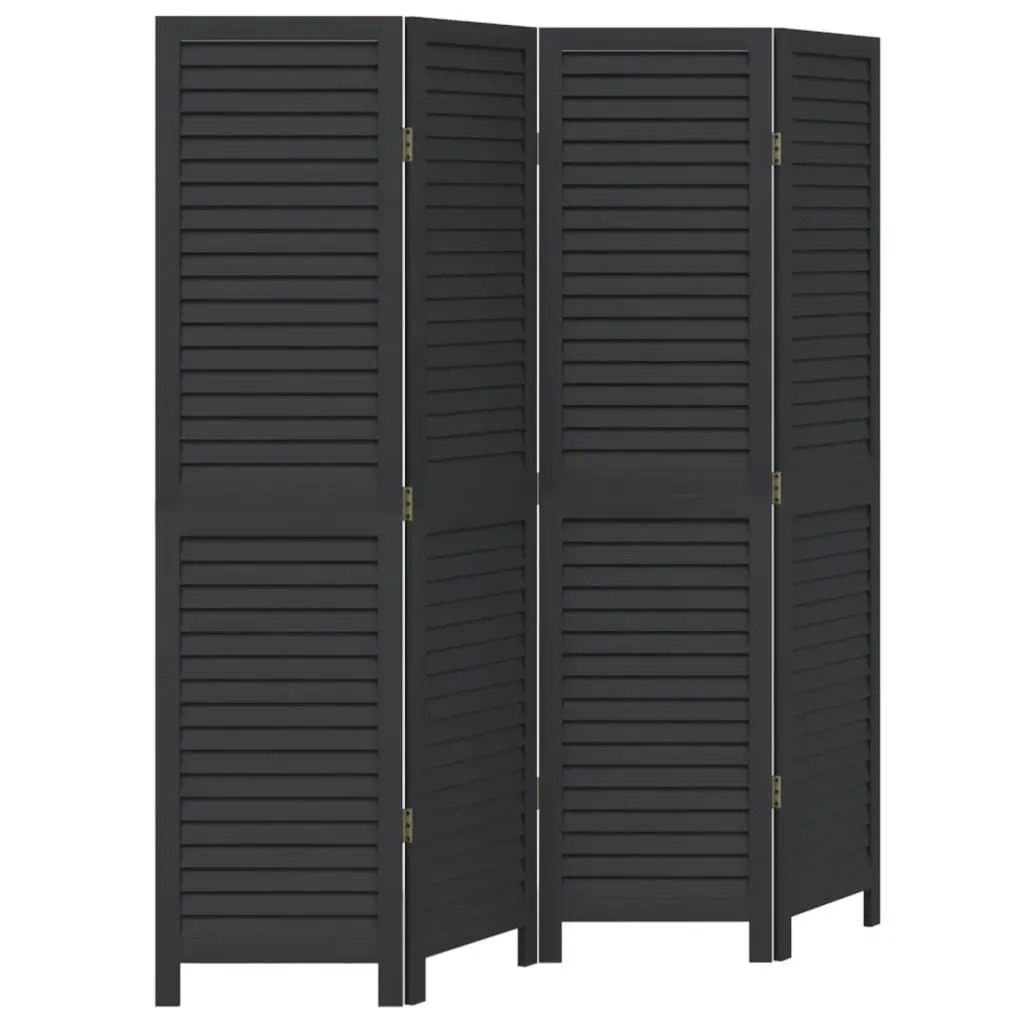 Room Divider 4 Panel Folding Privacy Screen Black Solid Wood Paulownia