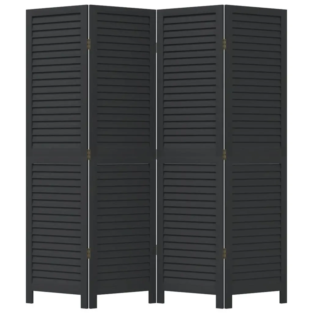 Room Divider 4 Panel Folding Privacy Screen Black Solid Wood Paulownia