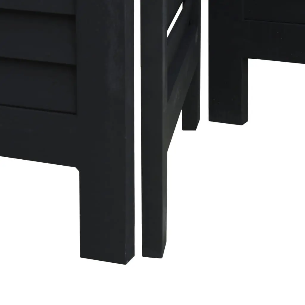 Room Divider 4 Panel Folding Privacy Screen Black Solid Wood Paulownia