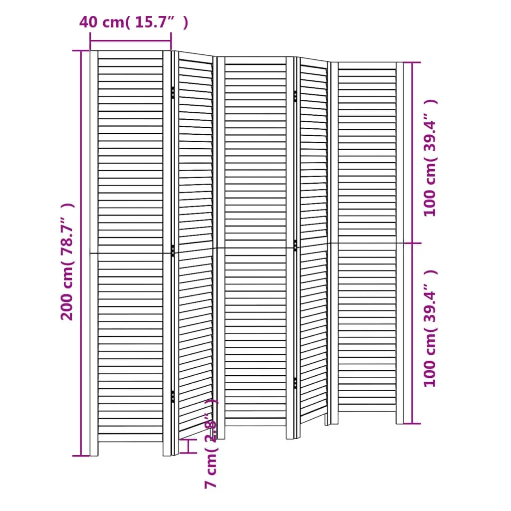 Room Divider 5 Panels Black Solid Wood Folding Privacy Screen Partition Home