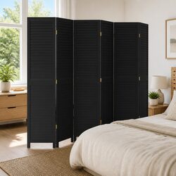 Room Divider 6 Panels Black Solid Wood Paulownia Folding Privacy Screen