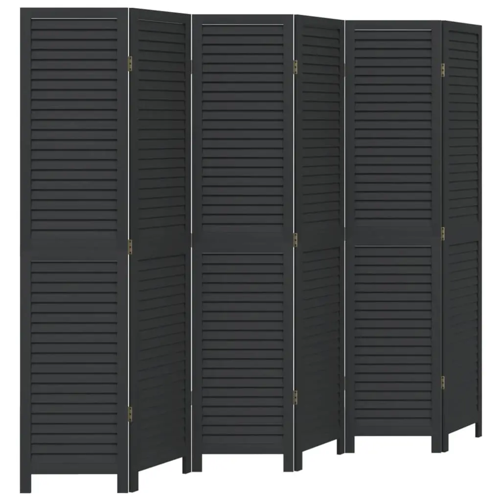 Room Divider 6 Panels Black Solid Wood Paulownia Folding Privacy Screen
