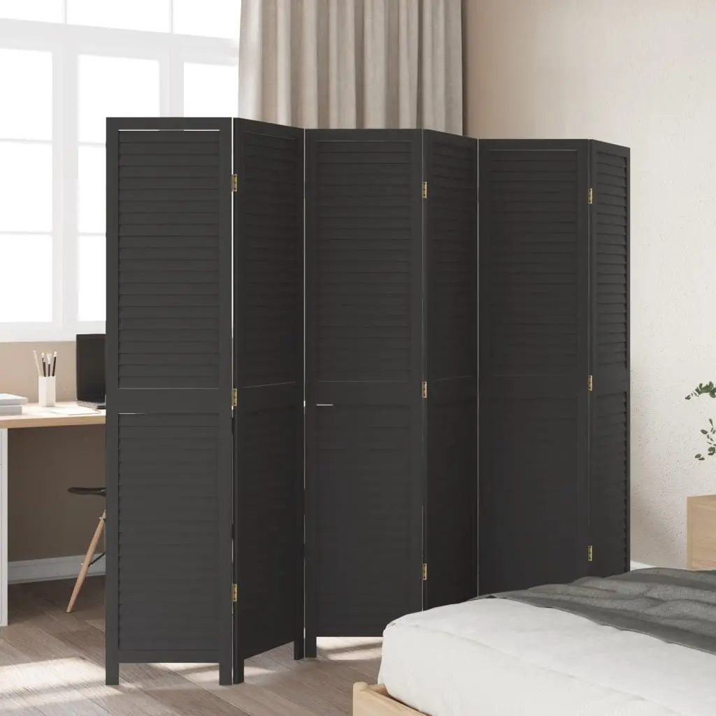 Room Divider 6 Panels Black Solid Wood Paulownia Folding Privacy Screen
