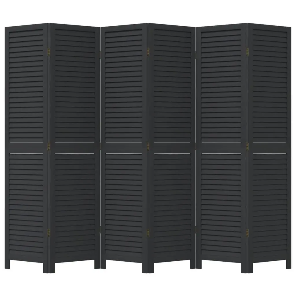 Room Divider 6 Panels Black Solid Wood Paulownia Folding Privacy Screen