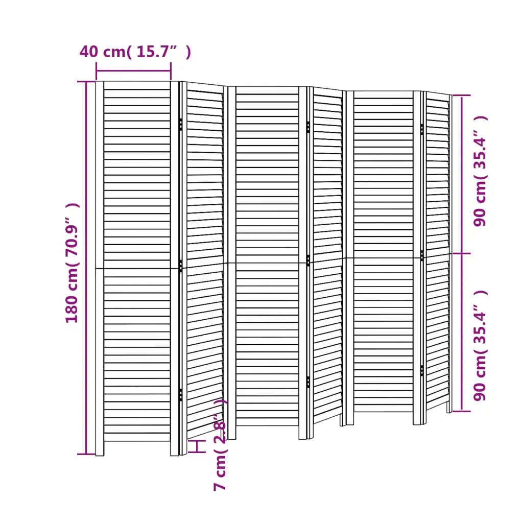 Room Divider 6 Panels Black Solid Wood Paulownia Folding Privacy Screen