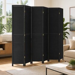 Room Divider 6 Panels Black Solid Wood Paulownia Folding Privacy Screen