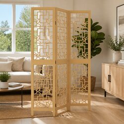 Room Divider 3 Panel Folding Privacy Screen Brown Solid Wood Paulownia Partition