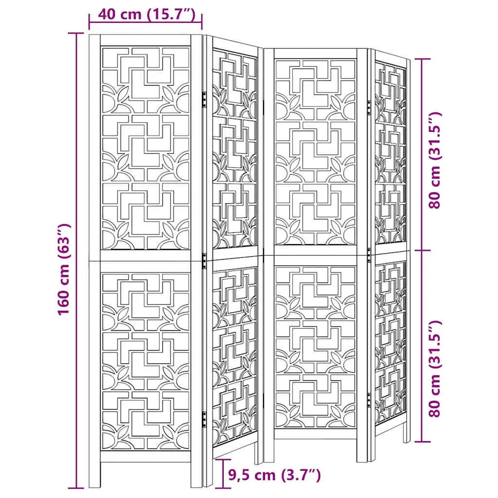 Room Divider Folding Privacy Screen 4 Panels Indoor Decorative Brown