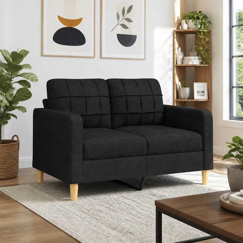 2-Seater Sofa Modern Black 120cm Fabric Lounge Couch