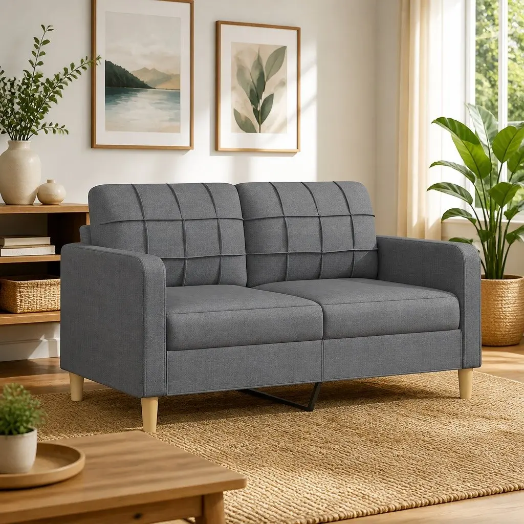 2-Seater Sofa Grey Fabric Modern Lounge Couch 140cm Wide