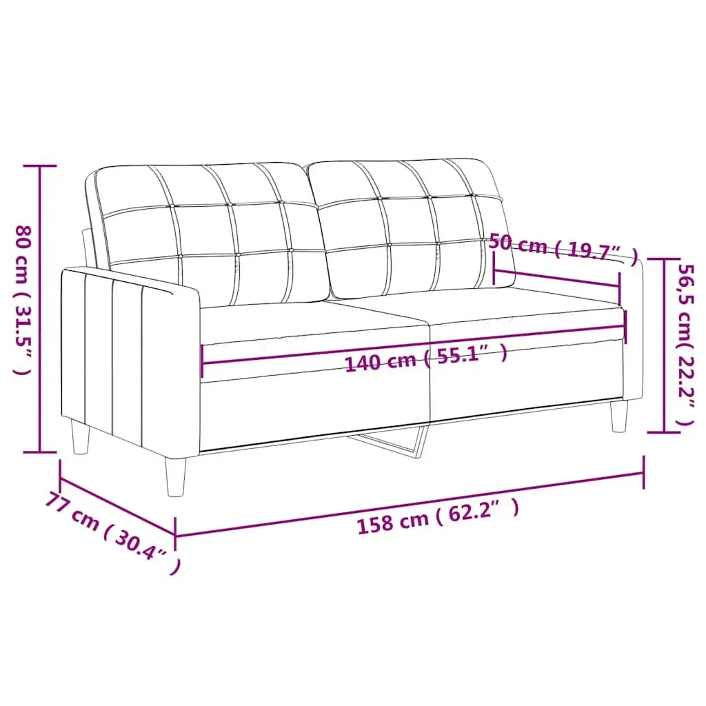 2-Seater Sofa Grey Fabric Modern Lounge Couch 140cm Wide