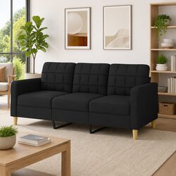 3-Seater Sofa Black 180cm Modern Living Room Couch Fabric Lounge Furniture