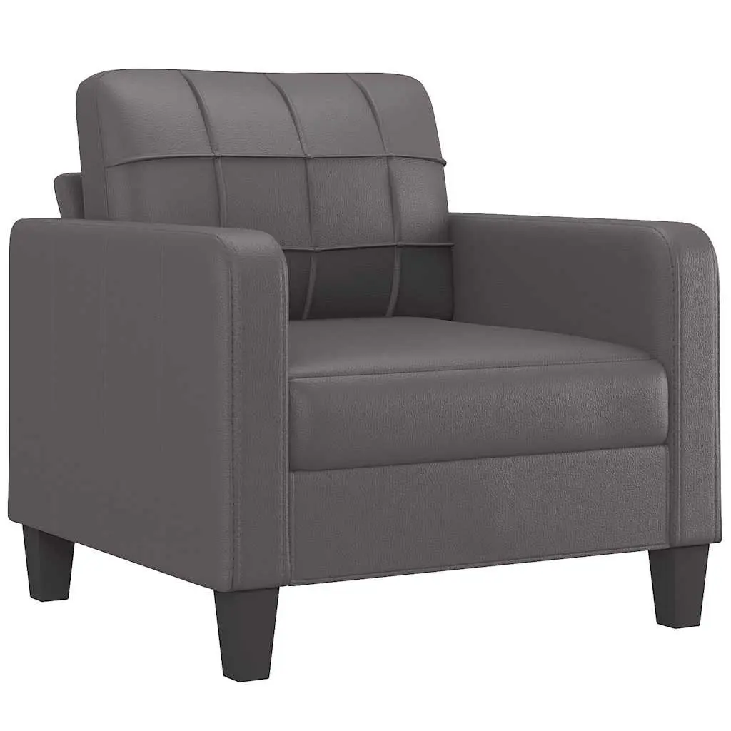 Sofa Chair Modern Grey Faux Leather 60cm Compact Armchair Lounge Seat