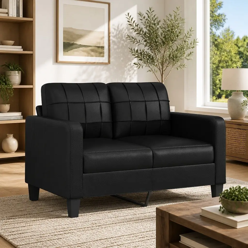 2-Seater Sofa Black Faux Leather 120cm Modern Lounge Couch