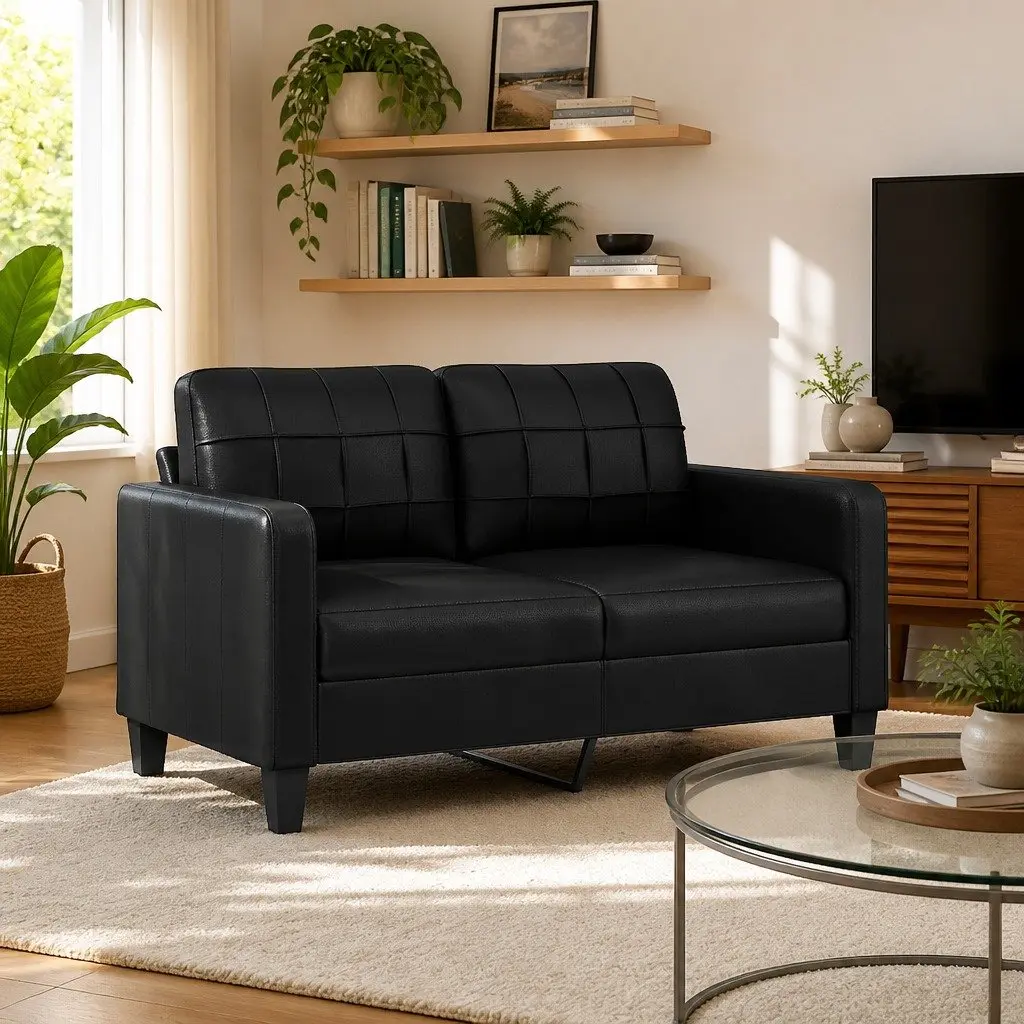 140cm Black 2-Seater Sofa