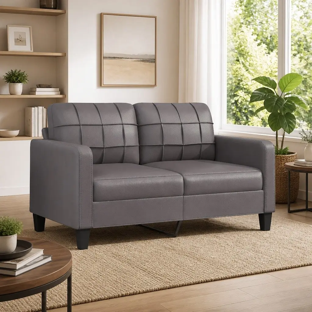 2-Seater Sofa Modern Grey 140cm Faux Leather Lounge Couch