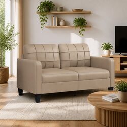 Your Cozy Corner: Brown Faux Leather 2-Seater Sofa