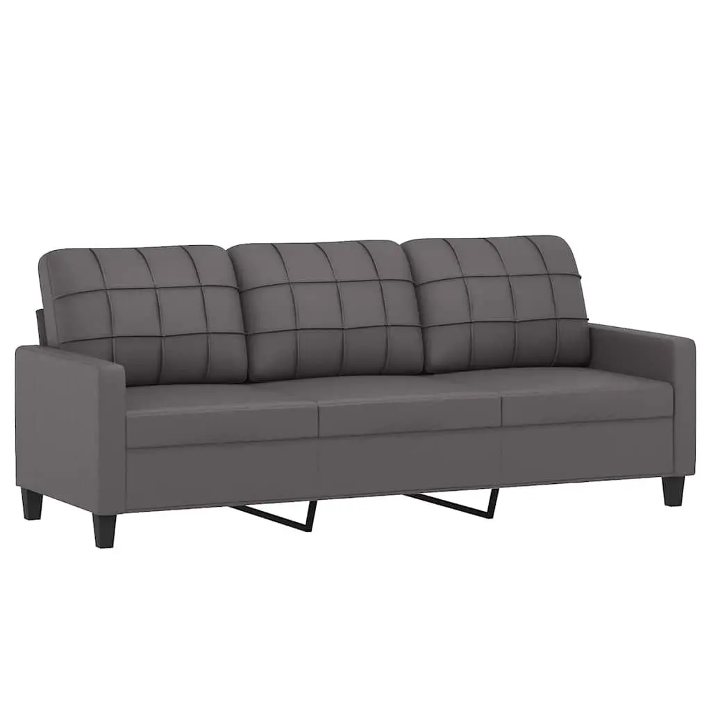 3-Seater Sofa Grey Faux Leather 180cm Modern Lounge Couch