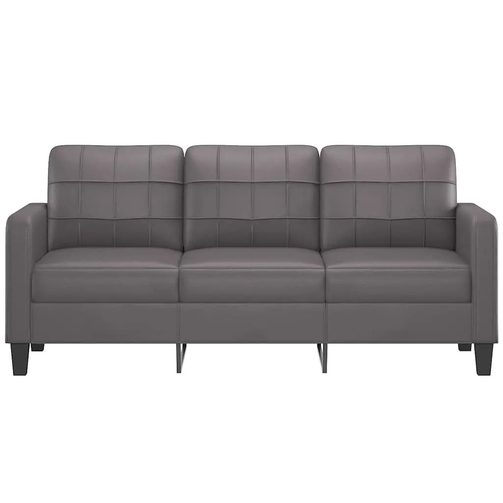 3-Seater Sofa Grey Faux Leather 180cm Modern Lounge Couch