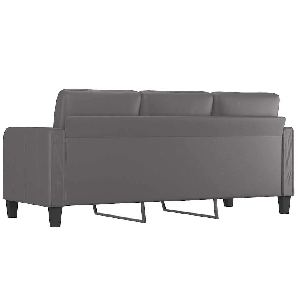 3-Seater Sofa Grey Faux Leather 180cm Modern Lounge Couch