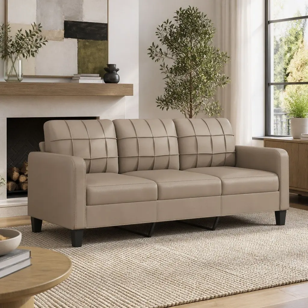 3-Seater Sofa 180cm Brown Faux Leather Lounge Couch Living Room Furniture