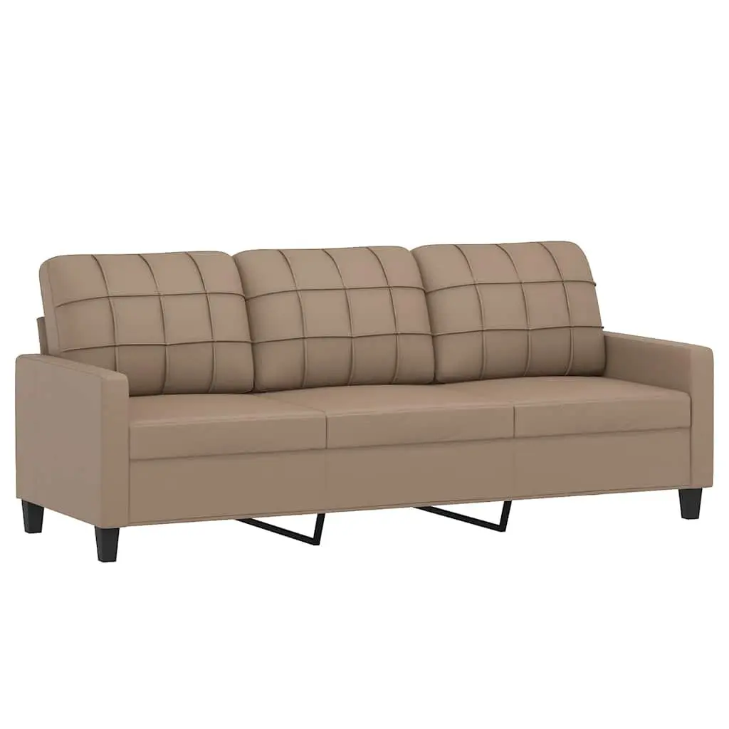 3-Seater Sofa 180cm Brown Faux Leather Lounge Couch Living Room Furniture