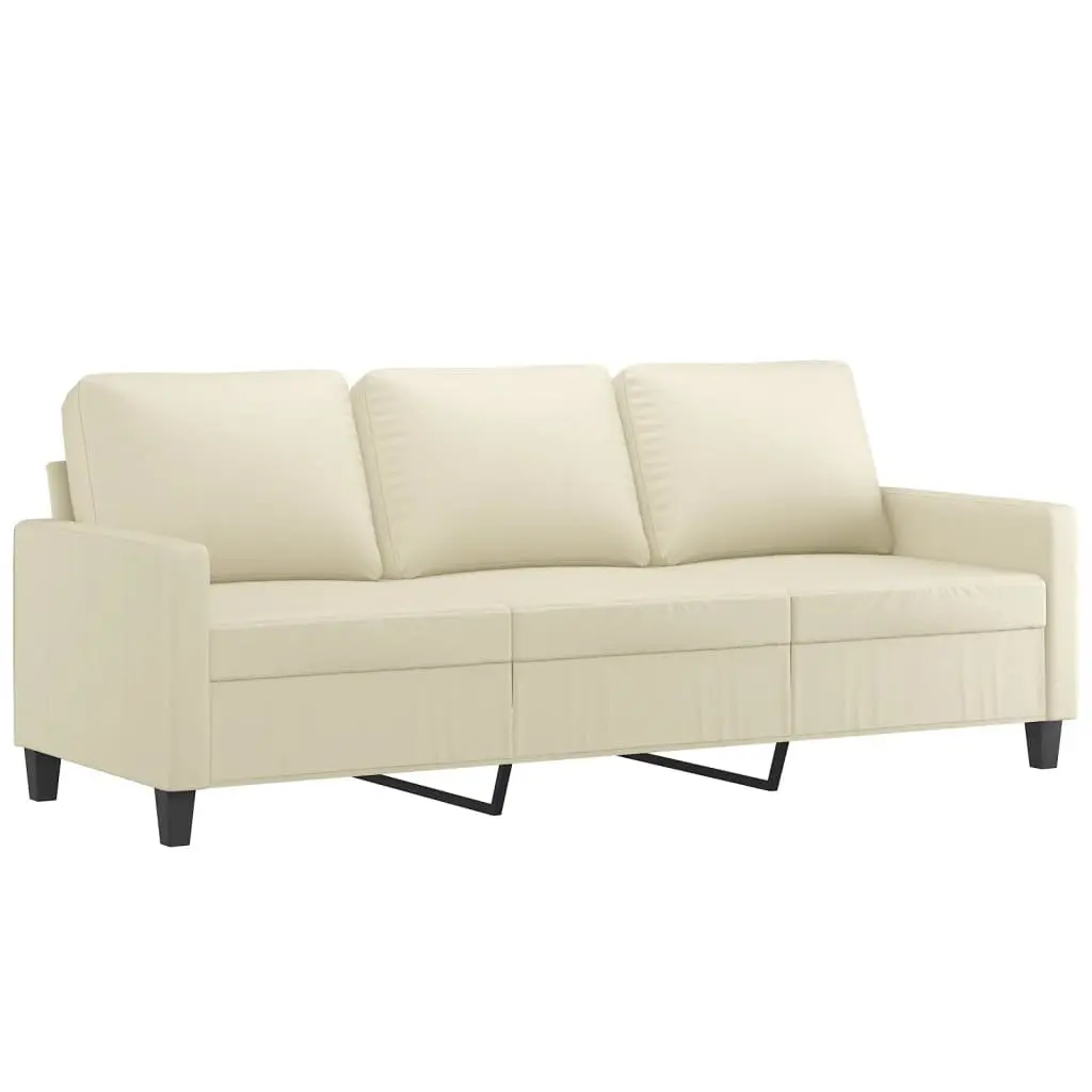 3-Seater Sofa Cream 180cm Faux Leather Lounge Couch Living Room Furniture