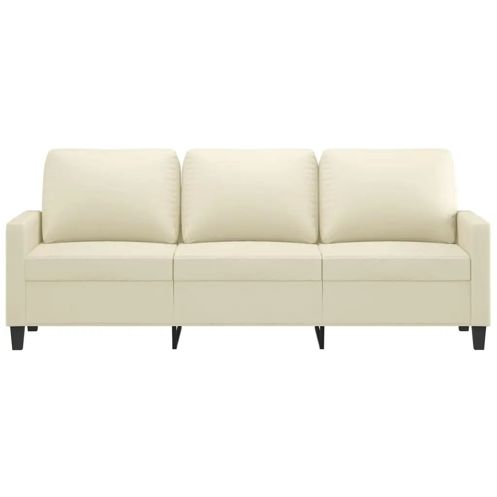3-Seater Sofa Cream 180cm Faux Leather Lounge Couch Living Room Furniture