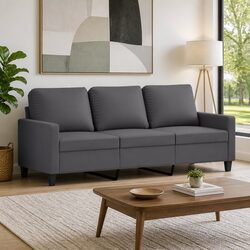 3-Seater Sofa Grey 180cm Faux Leather Living Room Couch Furniture
