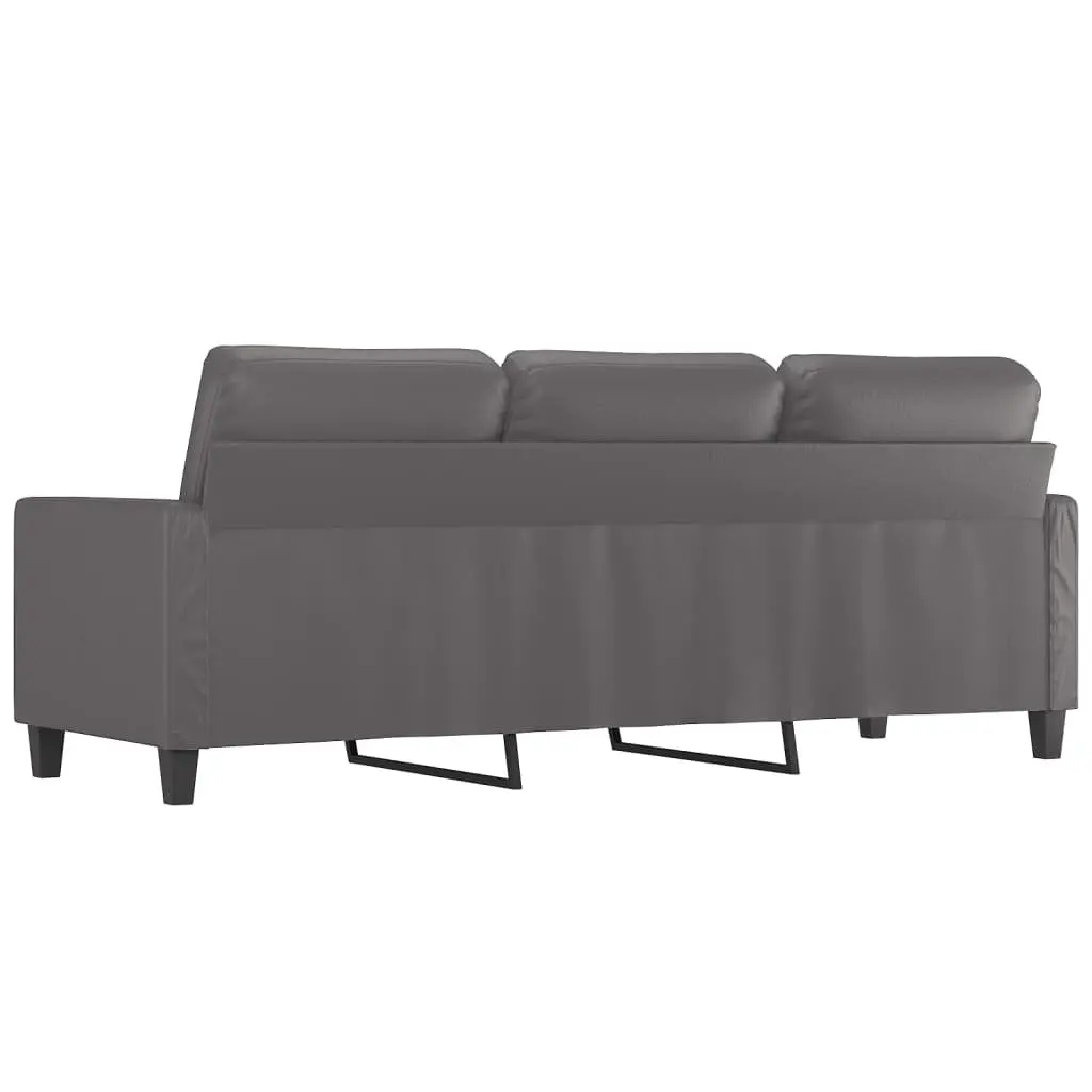 Grey Faux Leather 180cm 3 Seater Sofa Living Room Couch