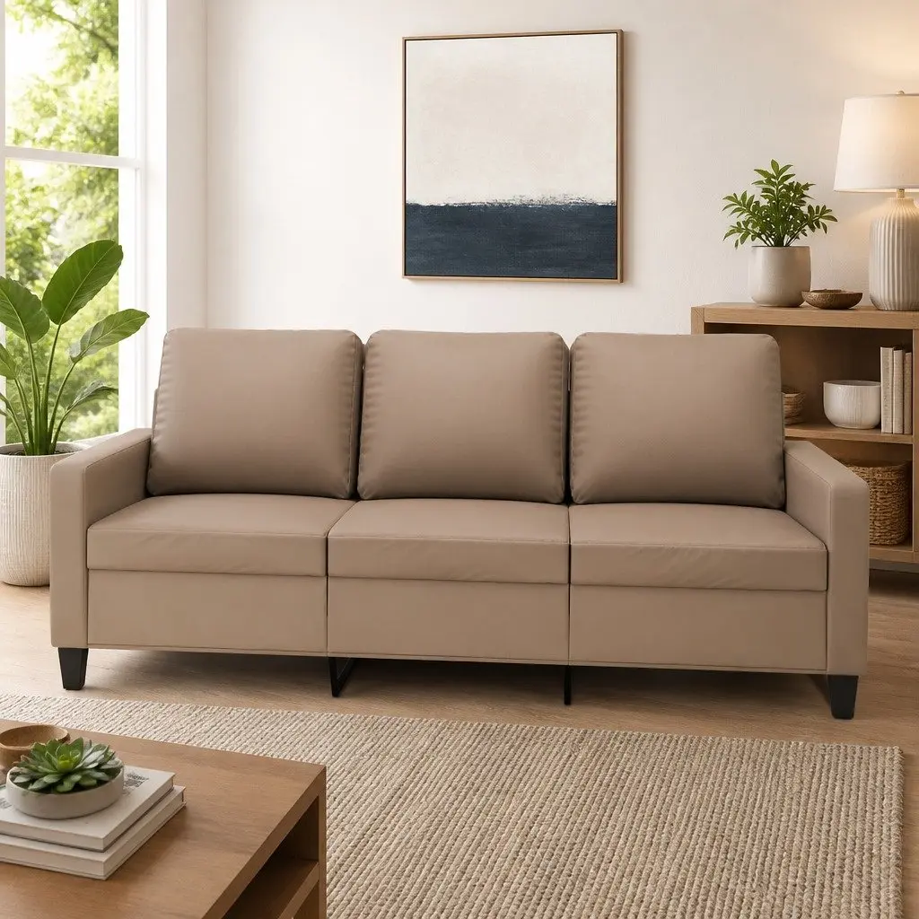 3-Seater Sofa Brown Faux Leather Modern Living Room Couch 180cm