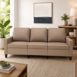 3-Seater Sofa Brown Faux Leather Modern Living Room Couch 180cm