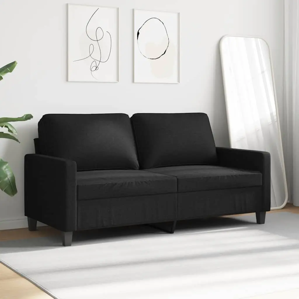 2-Seater Sofa Black Fabric 140cm Modern Lounge Couch