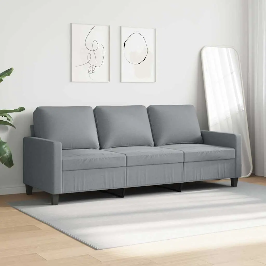 3-Seater Sofa Grey Fabric Lounge Couch Living Room Furniture 180cm Modern Design