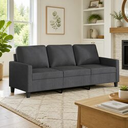 Friendly and Cozy 3-Seater Sofa in Grey Fabric