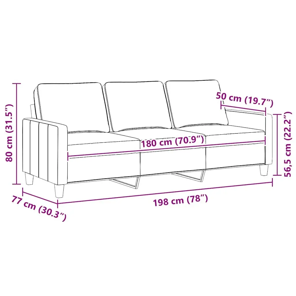 3-Seater Sofa Grey Fabric 180cm Living Room Couch Comfortable Lounge Furniture