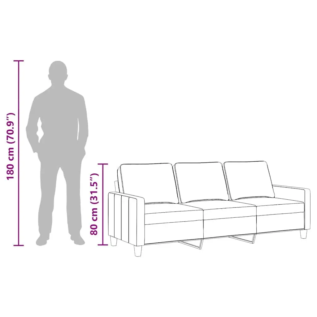 3-Seater Sofa Grey Fabric 180cm Living Room Couch Comfortable Lounge Furniture