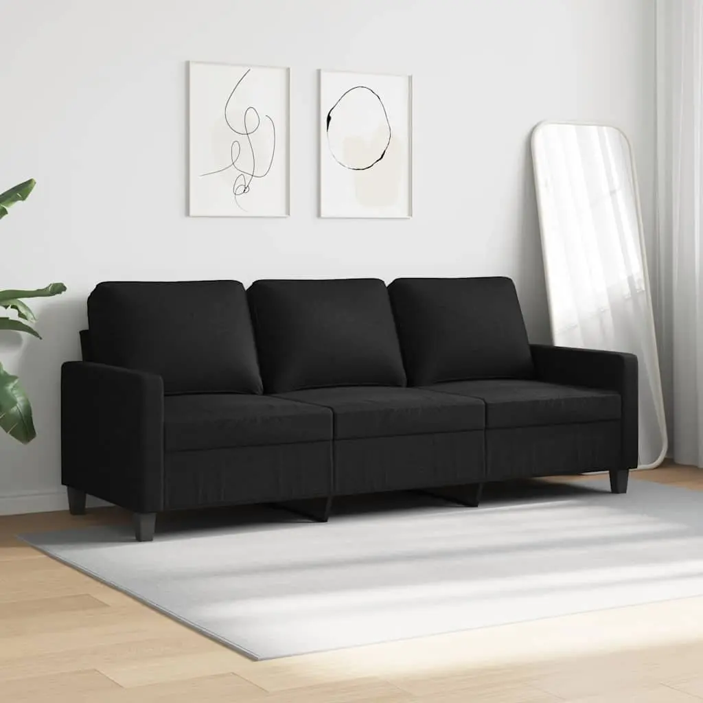 3-Seater Sofa Black Fabric 180cm Modern Living Room Couch